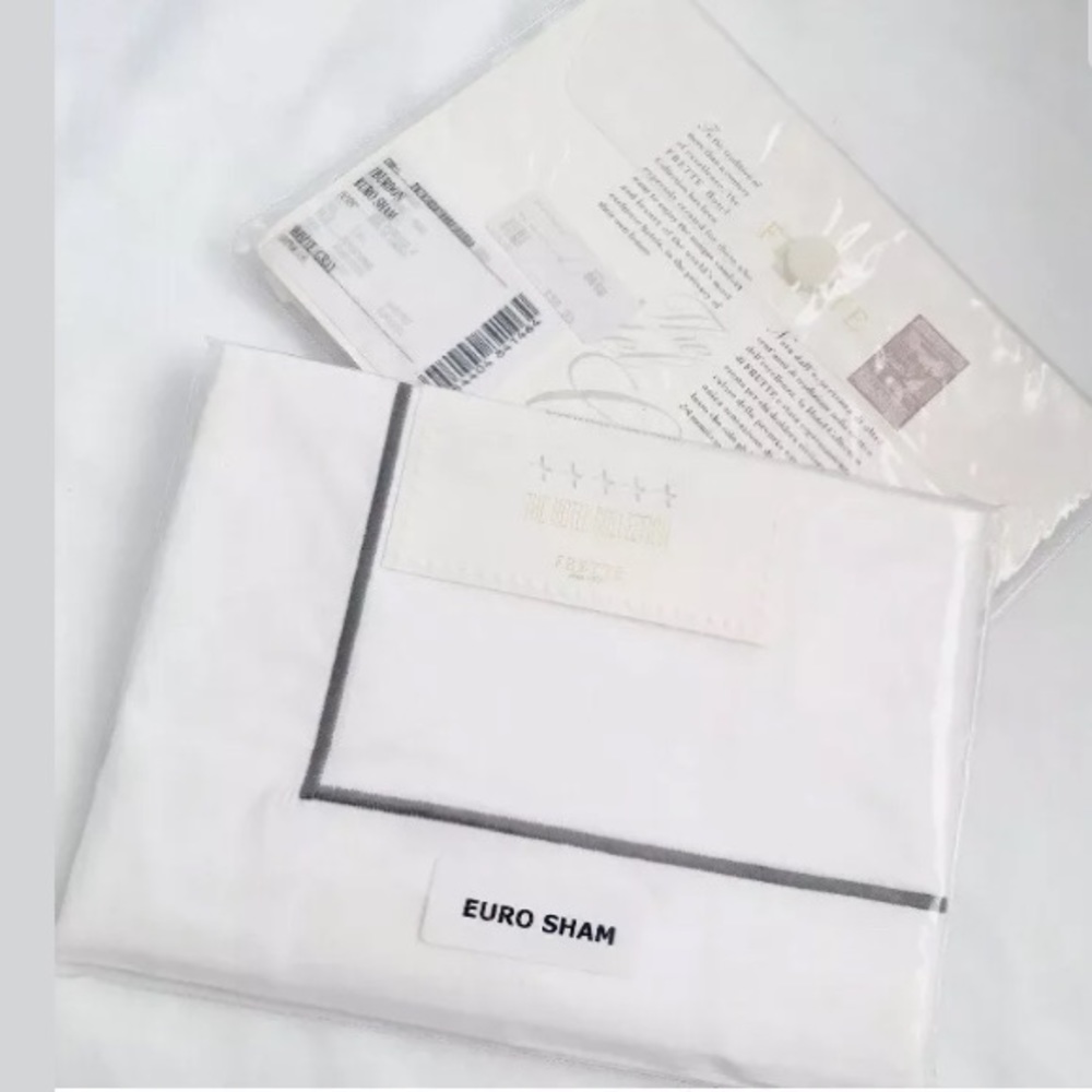 🩶 New FRETTE HOTEL White GRAY GREY EMBROIDERED Set Of 2 Euro SHAMS